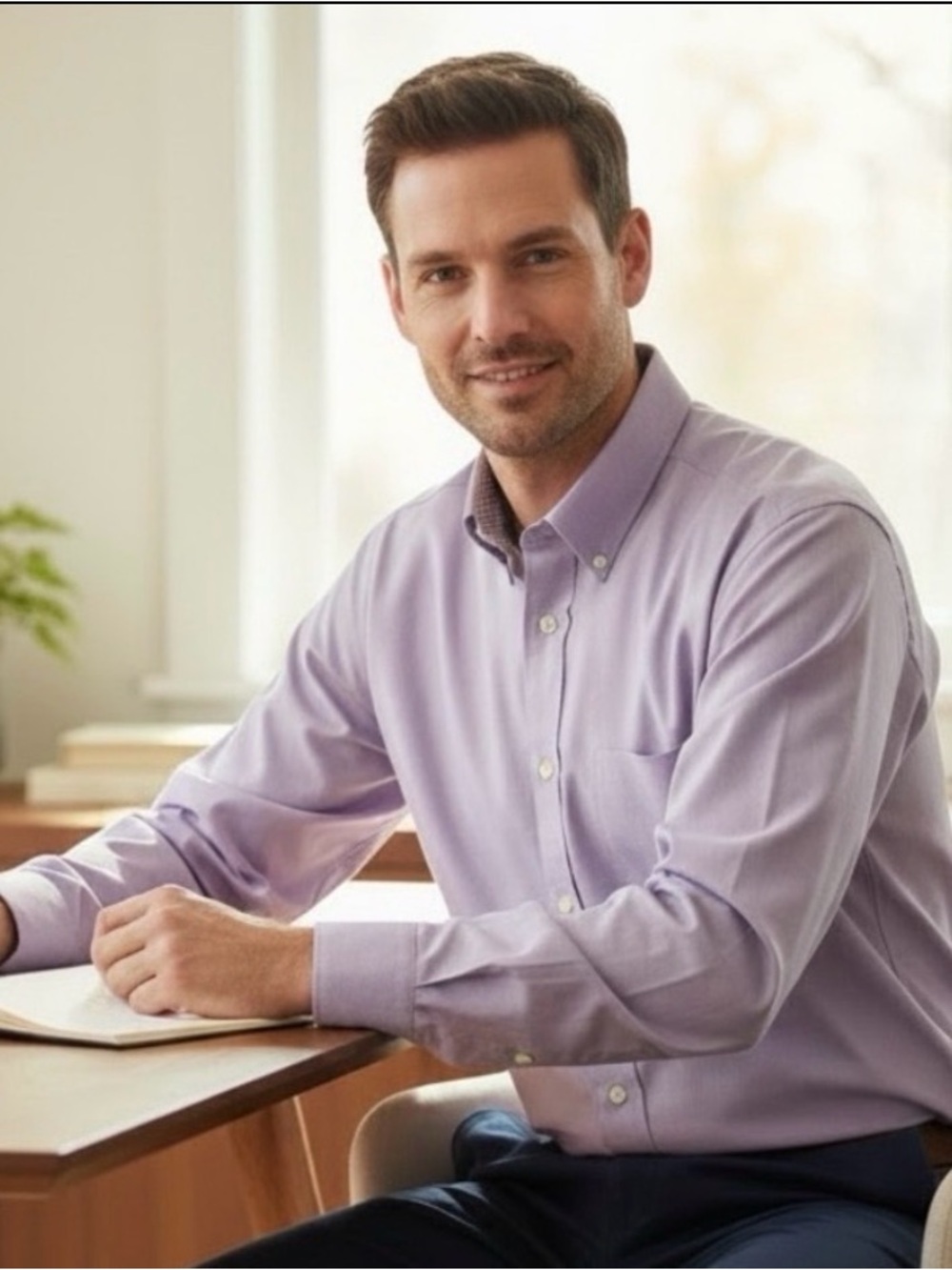 HECHTER Non Iron Long Sleeved Button Down Shirt